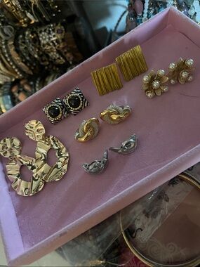 Gold Tone and Silver Tone Clip On Mixed Metal Women's Earring Set